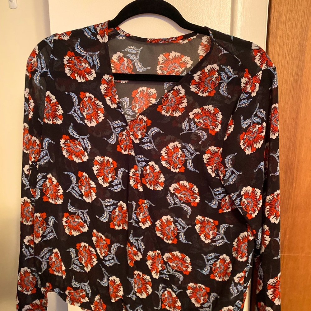 Red Floral Print Chiffon Shirt